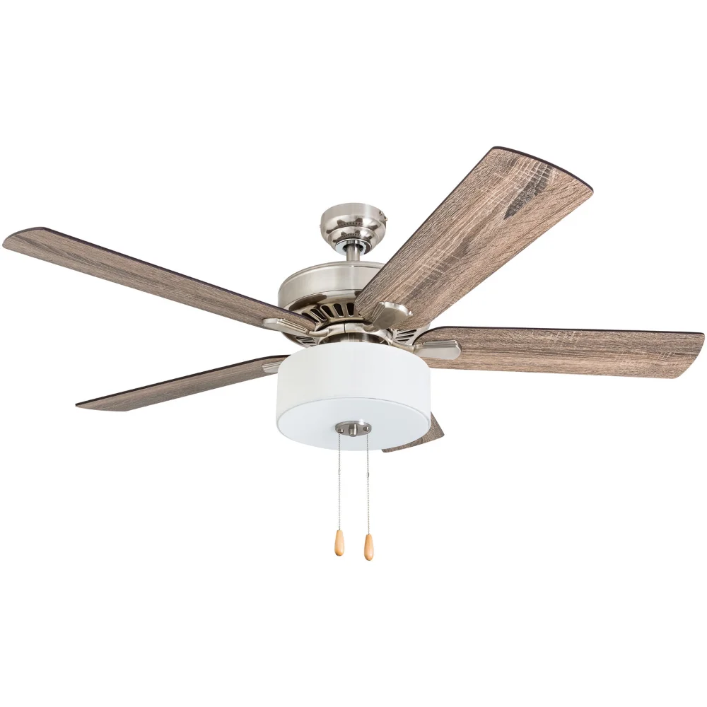 

50661-35 Canyon Lakes Farmhouse 52-Inch Brushed Nickel Indoor Ceiling Fan, LED Linen Fabric Shade, Barnwood/Tumbleweed Blades
