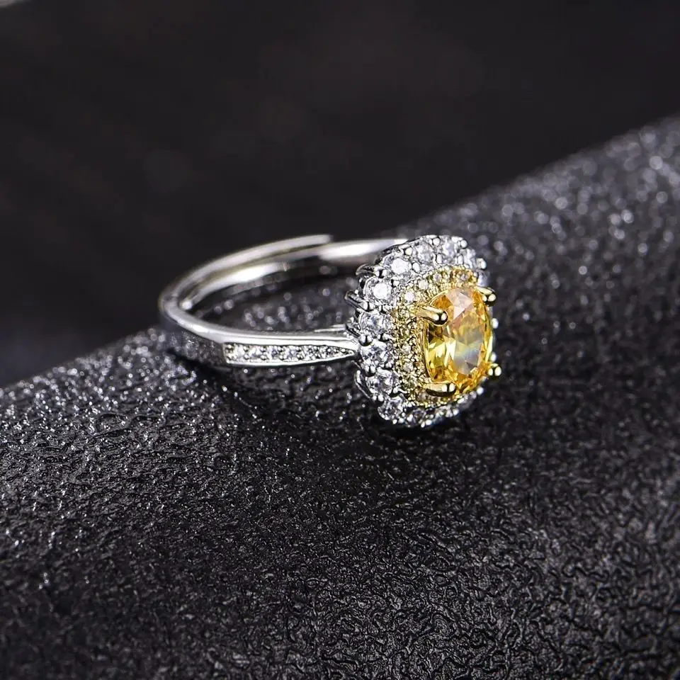 

Новое уникальное и специальное дизайнерское роскошное темпераментное кольцо с овальным желтым кристаллом, женское бесцветное кольцо