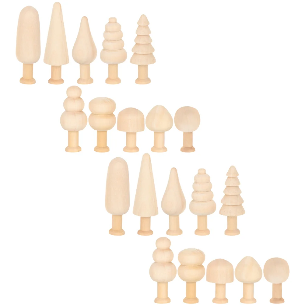 

20 Pcs Home Items Small Wooden Mushroom Easter Decoration Supplies Graffiti Mini Trees Unfinished DIY Child