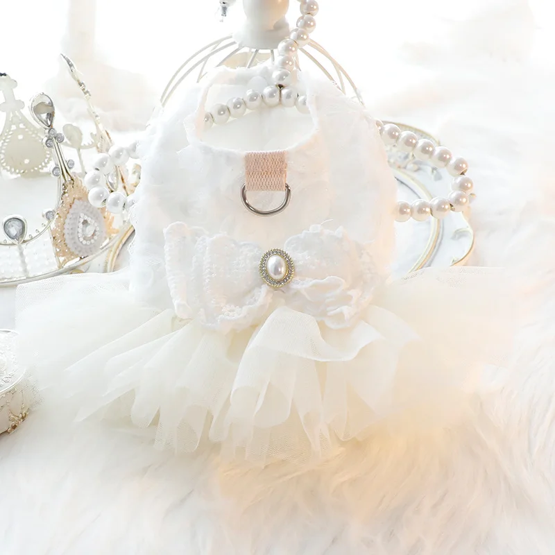 

Dogs Clothing Fashion White Lace Skirt Dog Clothes Dress Bowknot Print Jewelry Small Pet Costume Spring Summer Ropa Para Perro