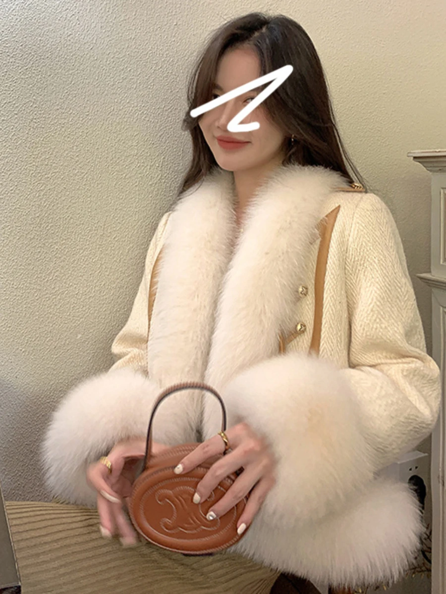 High-end Fox Fur Lace-Up Thickened Warm Fur Coat for Women 2022 New Winter Clothes Fashion Fur Jacket Short Woolen Coat Casacos