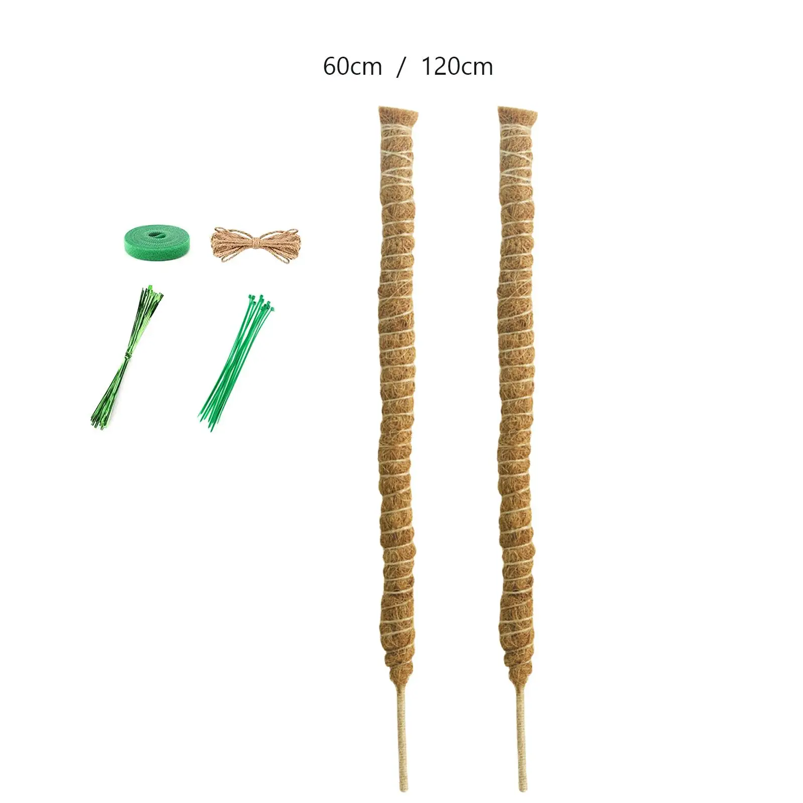 2x Coir Moss Stick with Jute Rope and Ties Extension Plant Climbing Pole for Monstera Courtyard Potted Indoor Garden