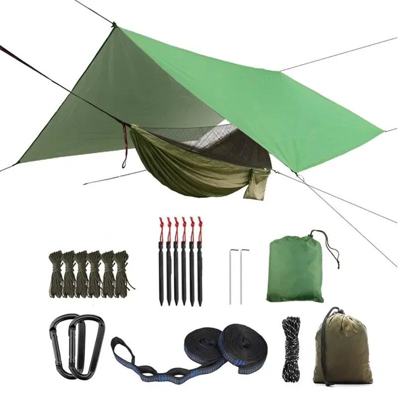 

2023NEW Camping Hammock with Bug Net and Rainfly Tarp,118x118in Portable Waterproof and UV Protection Hammock Tent for Indoor, O