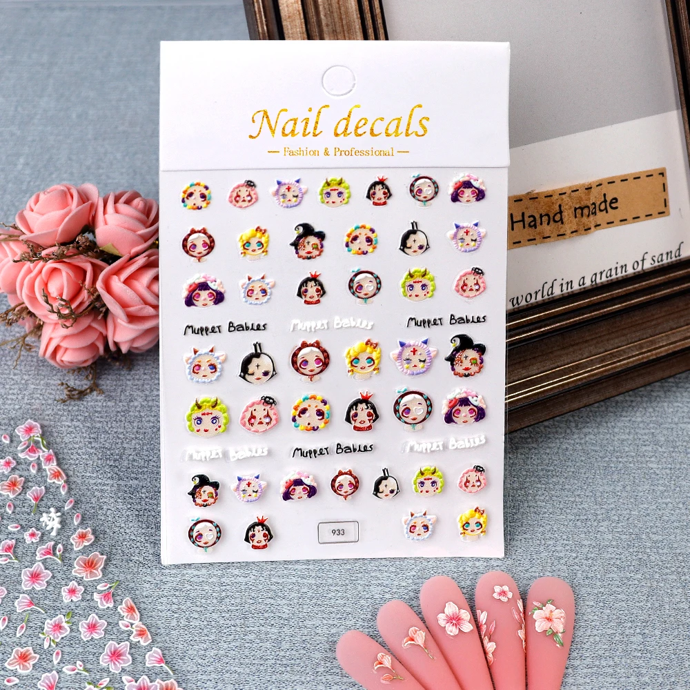 

5D Cartoon Doll Nail Sticker Embossed Press on Nail Polish Sticker Nail Art Decorations Japanese Design Manicure Halloween Decal