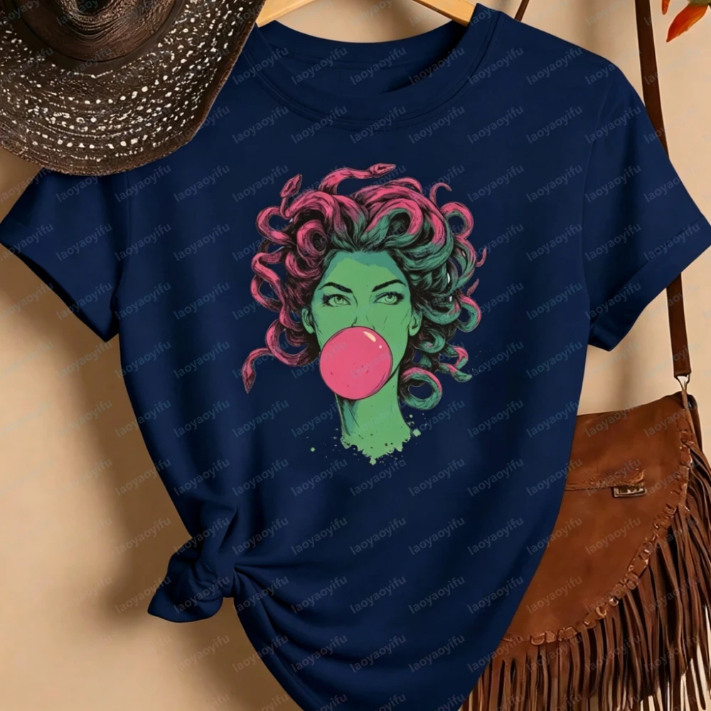Футболка с графическим принтом Medusa Bubblegum, повседневный топ с короткими рукавами и круглым вырезом для женщин, одежда на лето и весну (art.: 3920da4fecce9) - 3920da4fecce9
