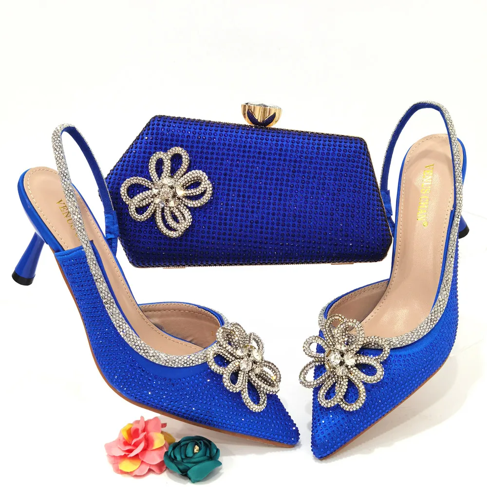 

doershow High Quality African Style Ladies Shoes And Bags Set Latest blue Italian Shoes And Bag Set For Party SRE1-4