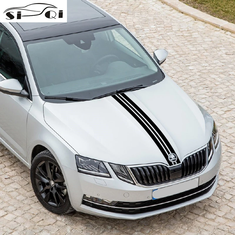 

Wholesale Bonnet Stripes Stickers For-Skoda Octavia Car Styling Cover Engine Decor Decals Auto Body Hood Sticker Vinyl Decals
