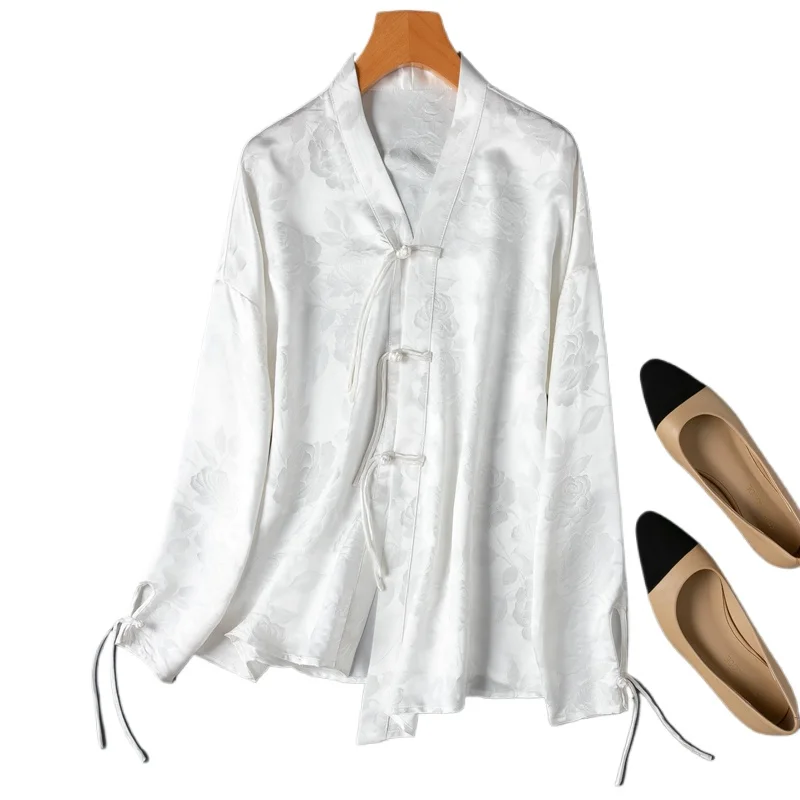 32 мм тяжелый 100% натуральный шелковый жаккардовый атлас Гардения белый чайный