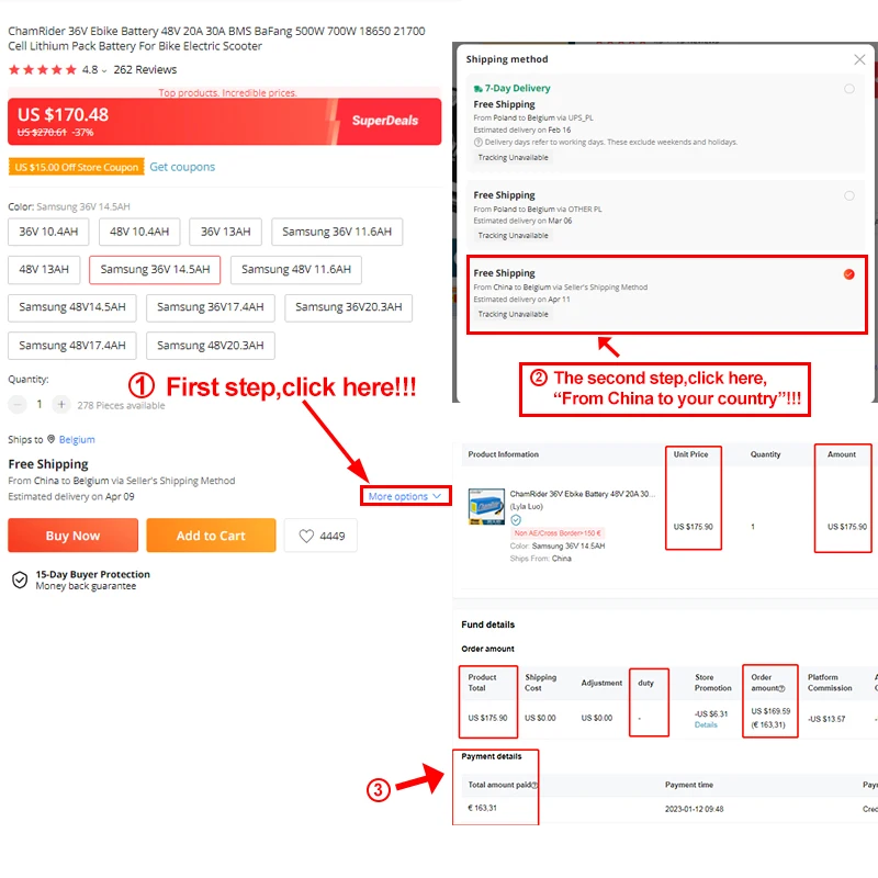 ChamRider 36V Ebike Battery 48V 20A 30A BMS BaFang 500W 700W 18650 21700 Cell Lithium Pack Battery For Bike Electric Scooter