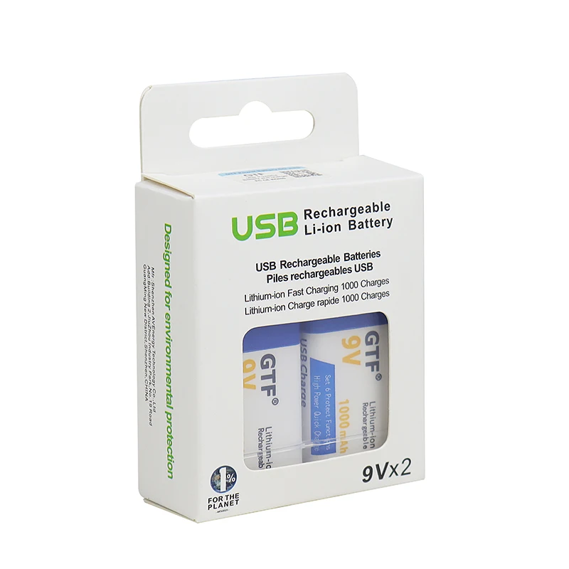 GTF Новый 9 В Аккумулятор 1000 мАч литий-ионный перезаряжаемый в аккумулятор Micro USB