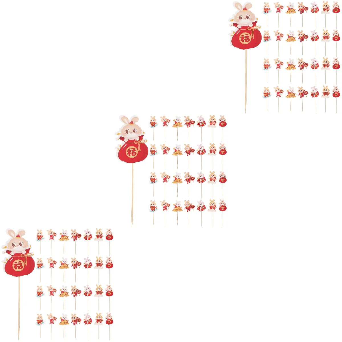 

105 pcs Chinese New Year Toppers Cake Decors Year of The Rabbit Paper Cake Picks