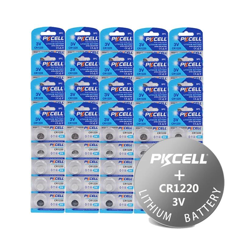 

100Pcs/lot CR1220 BR1220 KCR1220 DL1220 ECR1220 LM1220 3V Button Cell Coin Battery for Watch PKCELL CR1220 Battery