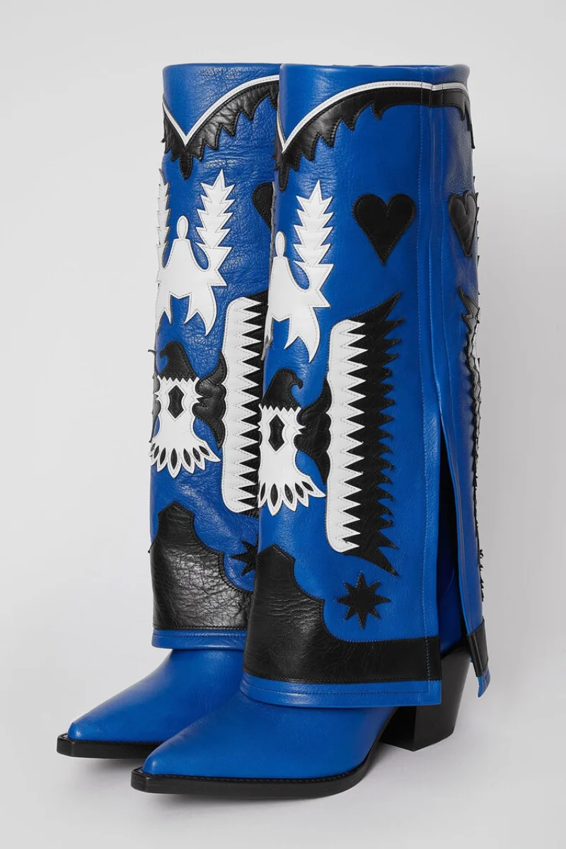 Genuine Leather Autumn Winter Women's Shoes Wide Tube Western Cowboy Boots Knee High Fashion Embroidery PunkLong and Short Boots