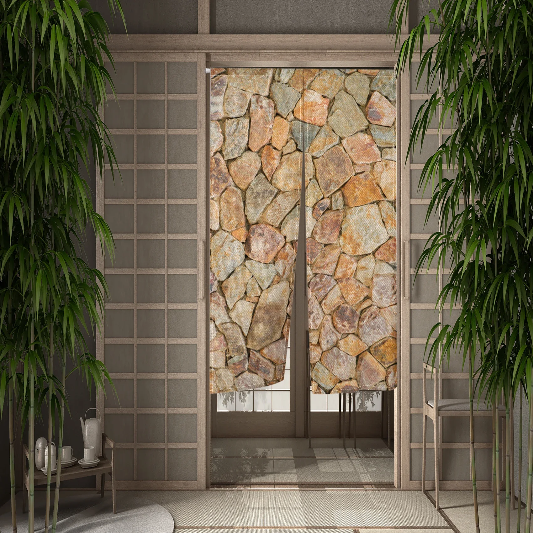 Японская дверная занавеска Noren из кератинового кирпича деревянная доска