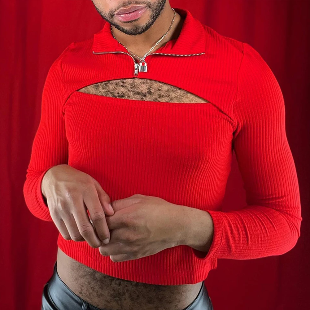 

Men Knit Long Sleeve Muscle Fitness Vest Tank Tops Slim Fit Party Clubwear Shirts Sexy Cutout Breathable Casual T-shirt