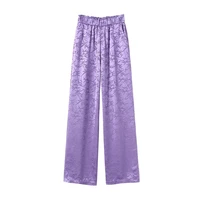 casual high waist loose wide leg pants for women spring autumn new purple printed ladies long straight trousers