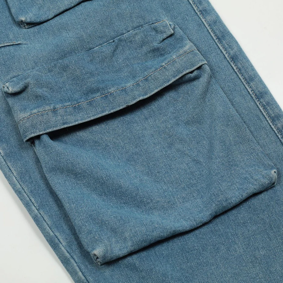 Multi Pockets Baggy Jeans Men Y2K Streetwear Harajuku Loose Jeans Fashion Hop Hop Tactical  Cargo Denim Pants Black Blue