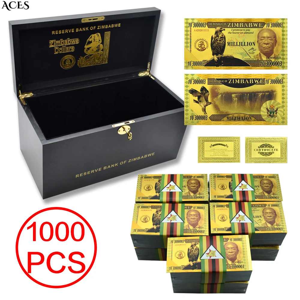 

1000pcs Whole Caes Zimbabwe Gold Foil Banknotes Millillion Dollars Uncurrency Collection Home Decoration DHL Free Shipping