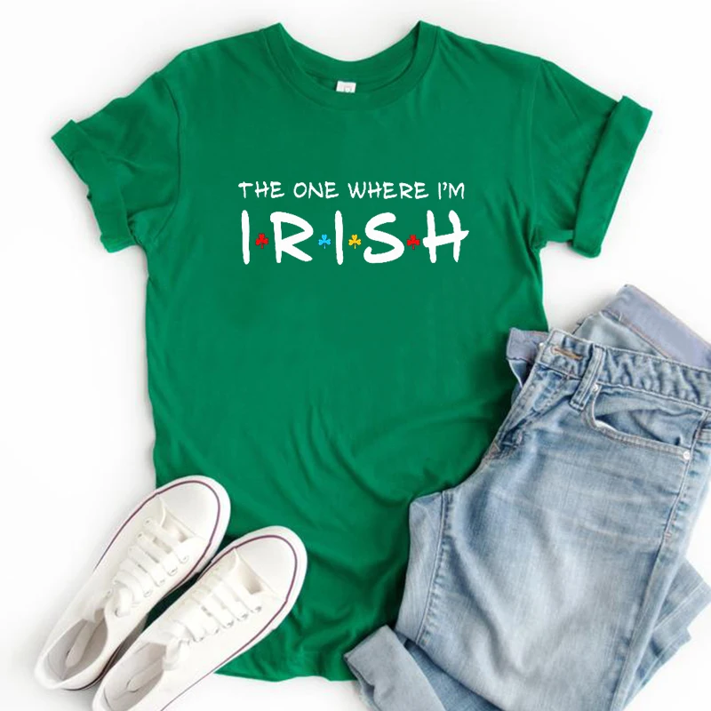 

2022 New St Patricks Day Tshirt The One Where I'm Irish Shirt Women Summer Friends Themed Tee Irish Clothes Plus Size XL