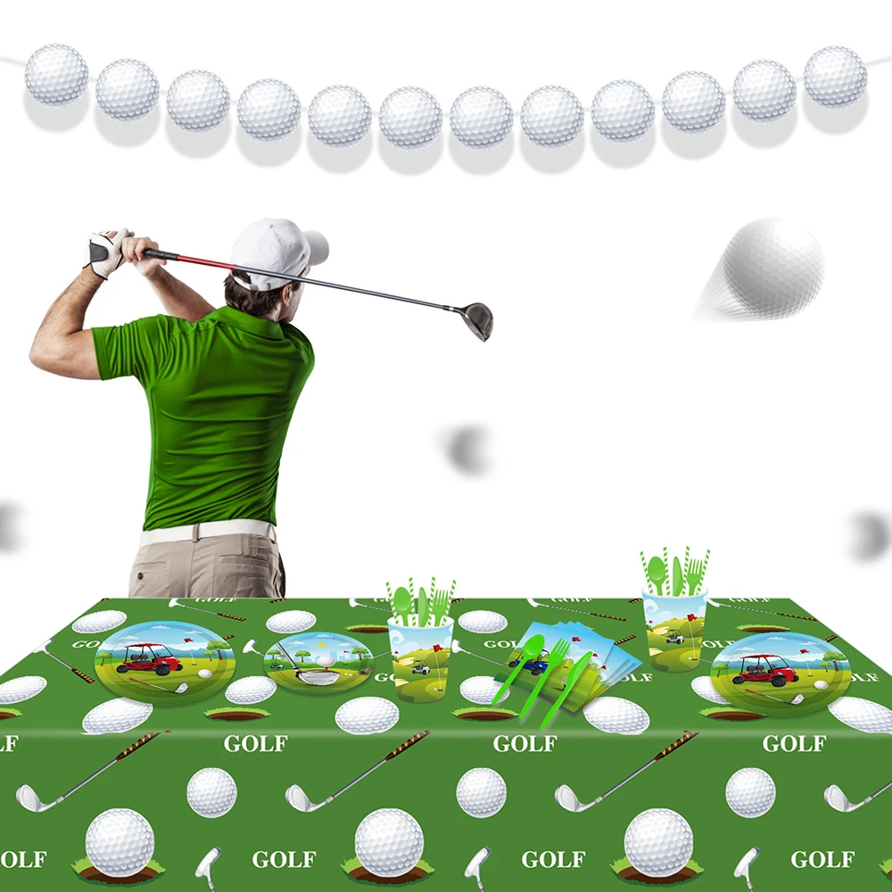 

130*220cm Outdoor Golf Ball Sports Game Tablecovers Carnival Birthday Party Disposable Tableware Sets Baby Shower Party Decors