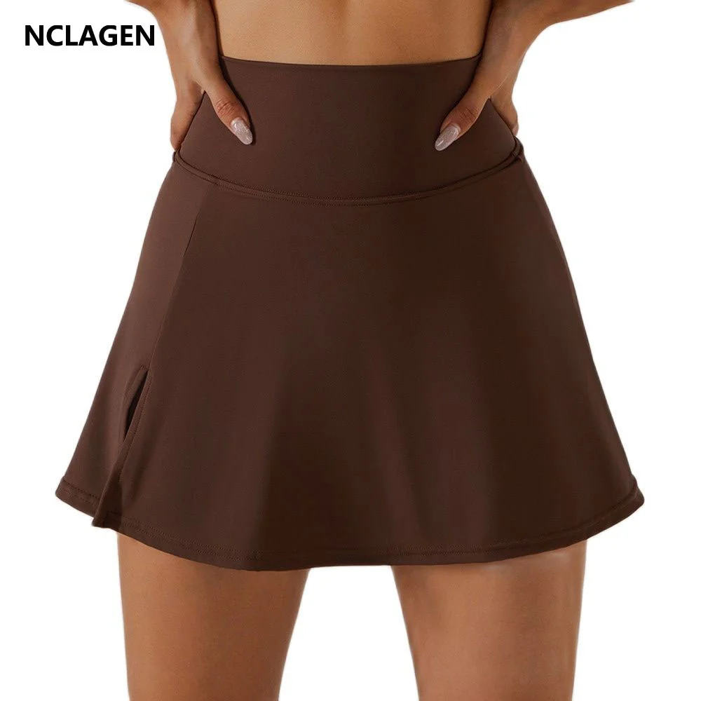 

NCLAGEN Nylon Wokrout Skirt With Shorts GYM Running Fitness Tennis Skorts High Elastic Athletic Active Breathable Yoga bottoms