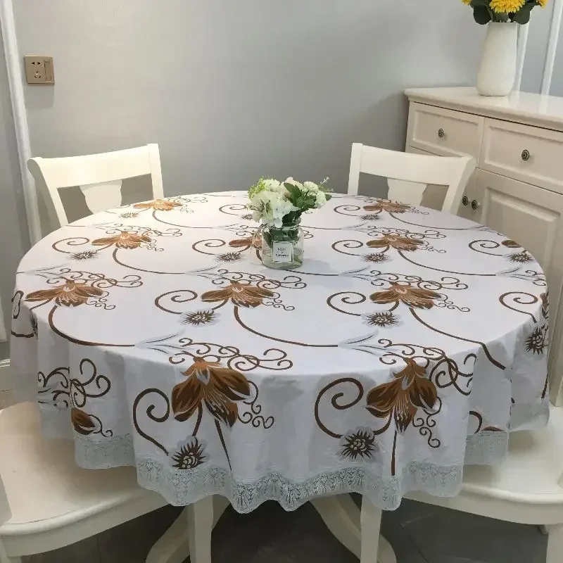 

Large Circular Printed Tablecloth Waterproof Oil Resistant Scald Resistant Mat Lace Lace Circular Washable Fabric