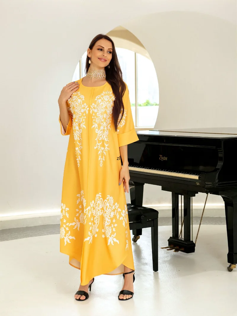 Morocco Party Dress Muslim Women Abaya Prayer Caftan Diamond Beads Robe India Abayas Dubai Turkey Longue Vestidos Largos 2022