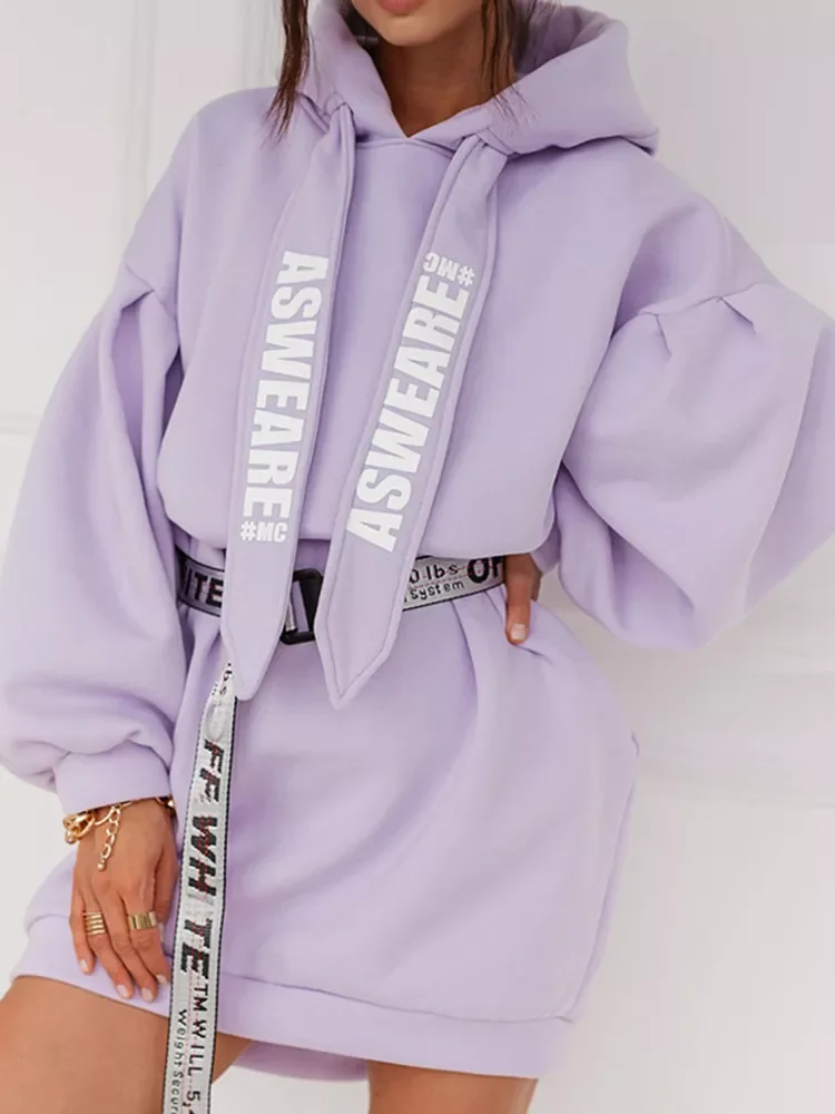 

Glamaker Purple loose sweatshirt hoodies fashion women casual autumn long sleeve sweatshirt dress female oversize sweatshirt