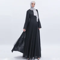 wepbel summer muslim open abaya women robe arabic robe cardigan islamic clothes nida black pearl chiffon mesh long dress kimono