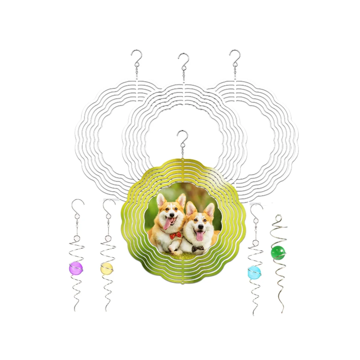 

8 Inch Sublimation Wind Spinner Blanks with Ball Spiral Tail 3D Wind Spinner DIY for Suspension Trim for Yards Garden