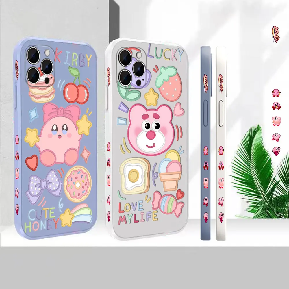 

Liquid Silicone Cover For Apple iPhone 14 13 12 11 Pro Max Mini 7 8 X XS XR SE Plus Cute K-Kirby Lotso Phone Case Funda Cqoue
