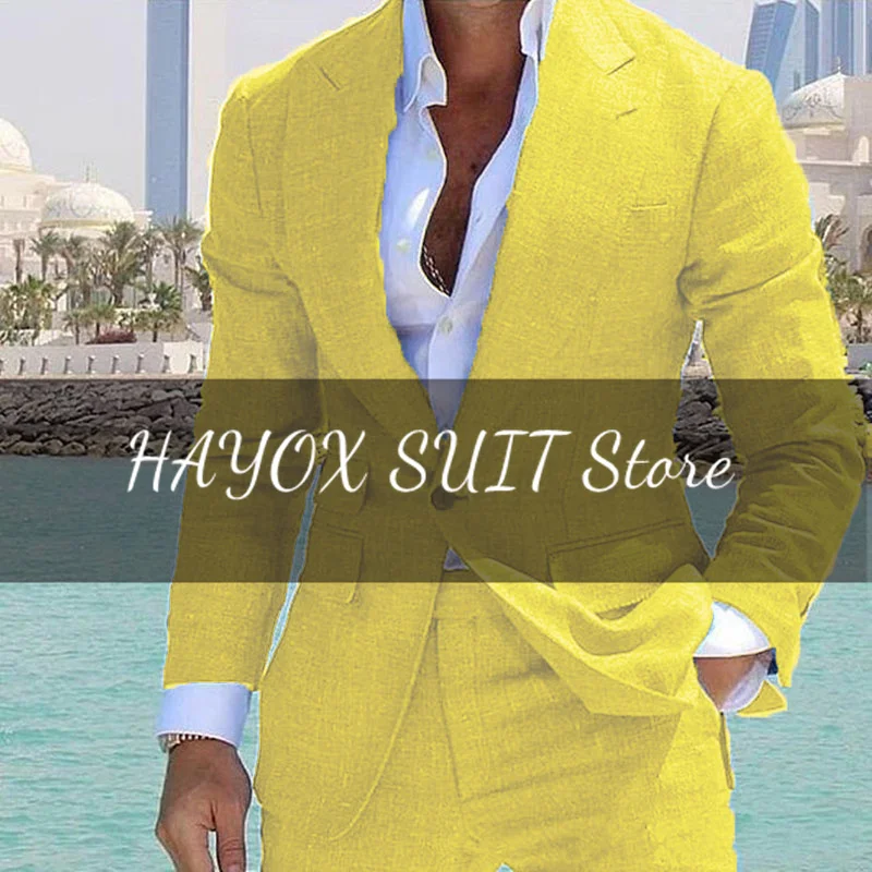Men's Suit Linen Tip Lapel One Button Formal Groom Groomsmen Dress Jacket Pants Blazer Set Tuxedo images - 6