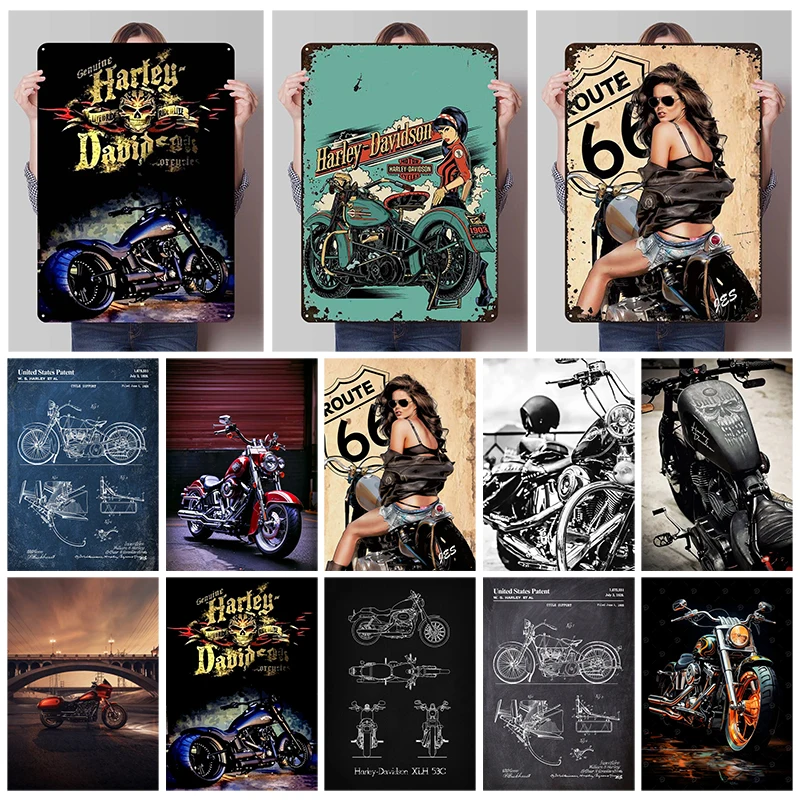 Фото H-Harley жесть знак мотоцикл плакат эстетический декор комнаты мужские металлические вывески на заказ для гаража настенное художественное украшение ретро дом №1