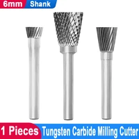 6mm shank carbide burr bit rotary file tungsten steel grinder milling cutter single double groove grinding head dremel tools