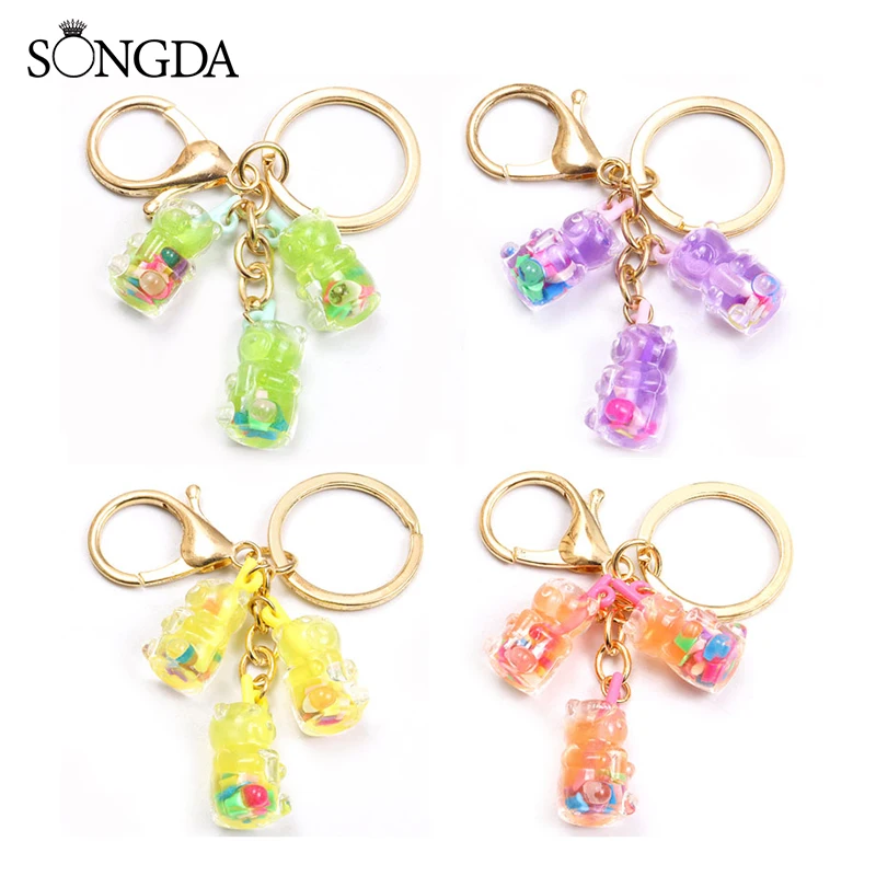 

New Arrival Cartoon Cute Bear Pendant Keychains Colorful Acrylic Animal Keychain Silver Color Plated Keyring Handbag Key Holder