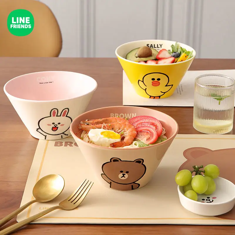 

Kawaii LINE FRIENDS Anime Hobby Brown Cony Sally Cartoon Cute Kitchen Tableware Ceramic Hat Bowl Ramen Bowl Salad Bowl