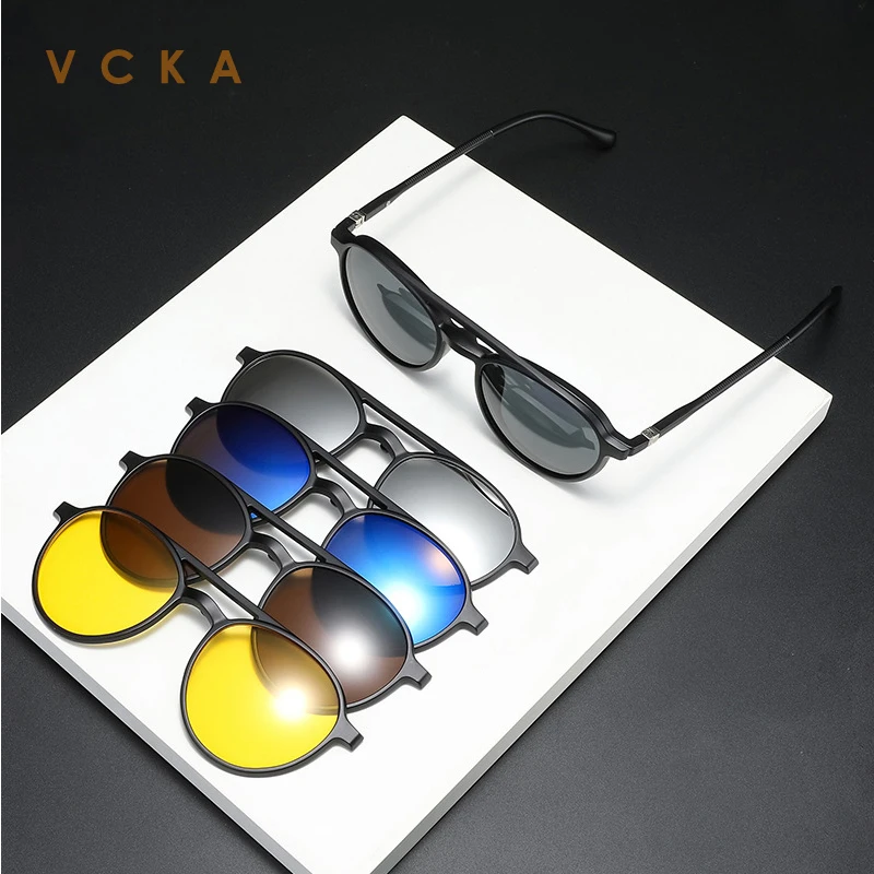 

Мужские и женские очки для близорукости VCKA, поляризационные солнцезащитные очки 6 в 1 с магнитной застежкой, оптические оправы для очков из ...