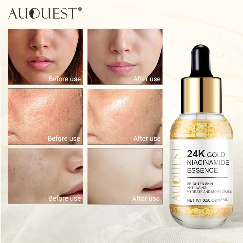 

AUQUEST 24k Gold Niacinamide Face Serum Wrinkle Removal Anti Aging Facial Essence Shrink Pores Hyaluronic Moisturizing Skin Care