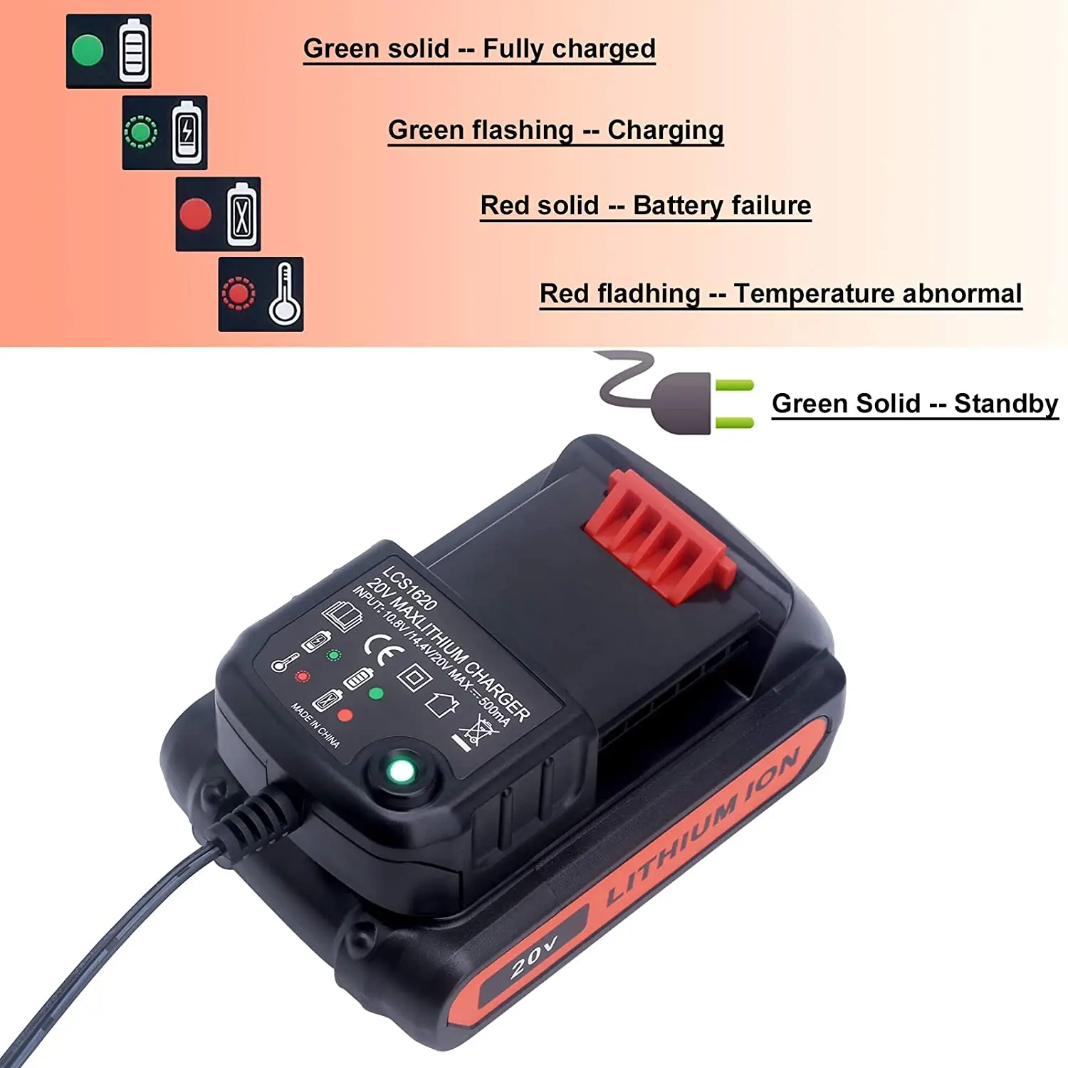 Зарядное устройство LCS1620 для литиевых аккумуляторов BLACK & DECKER, зарядное устройство 20 в для LBXR20, LB20, LBX20, LBX4020, LB2X4020, запчасти