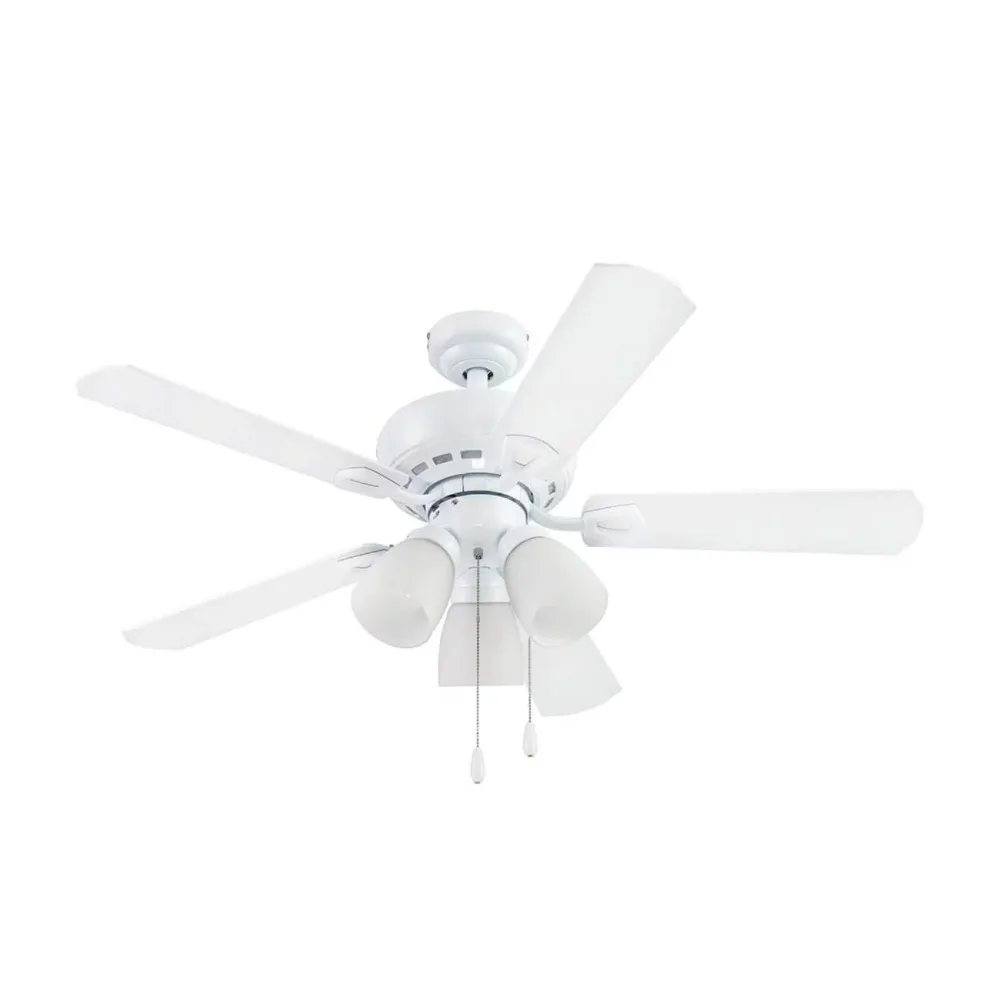 

Miller Park 44" White Ceiling Fan with 5 Blades, 3 Arm Frosted Glass Light Kit, Pull Chains & Reverse Airflow