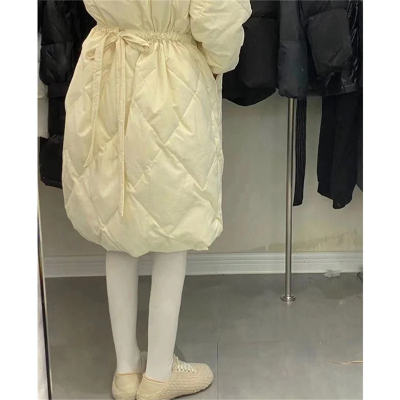 Puffer Jacket Women's Winter Puffer Jacket  Back Bow Mid-length Down Coat Korean Version Loose Wool Curly 2022 Free Ship