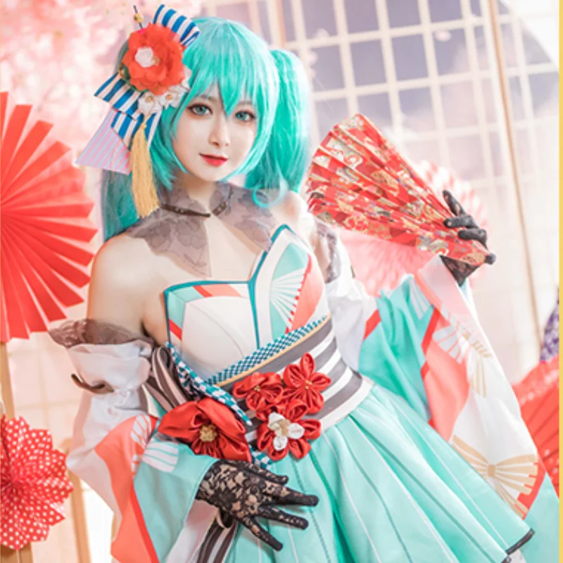 Мику косплей кимоно Вокалоид Аниме Косплей Милое сексуальное платье униформа