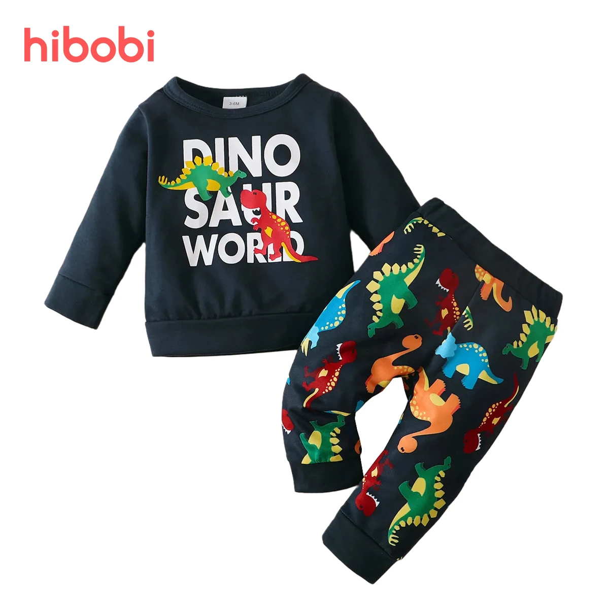 

hibobi Baby Dinosaur Printed Long-sleeve Top And Pants Hooded Infant Outfit Children's Autumn Sweatshirt With Dinosaur Pattern