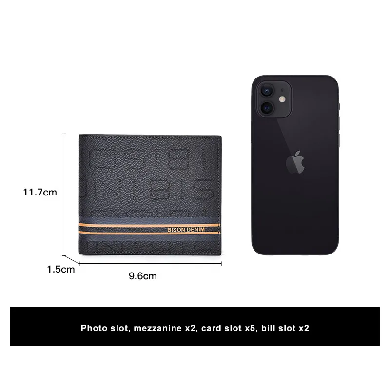 BISON DENIM New Design Short Men Wallets Luxury Genuine Leather Card Holder Coin Pocket High Quality Gift For Husband Father