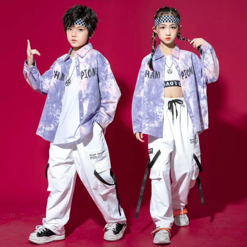 

For 4 -16 Yrs Hiphop Boys Girls Dance Costumes Loose T Shirt White Pants Waistcoat Dance Clothing Kids Sport Hip Hop Outfits