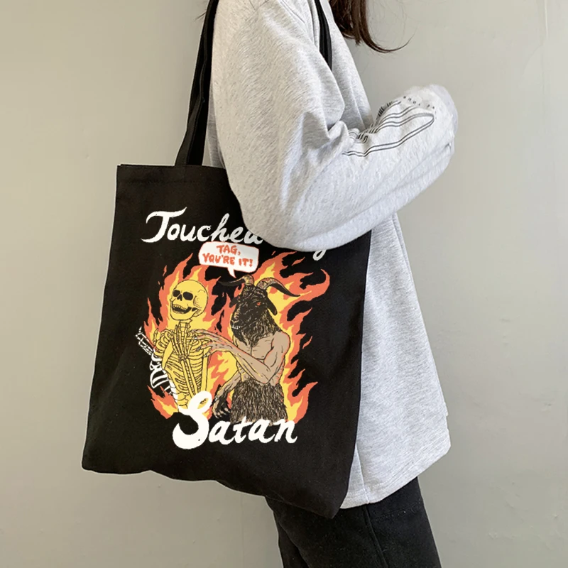 Холщовая Сумка с принтом черепа в готическом стиле повседневный винтажный тоут