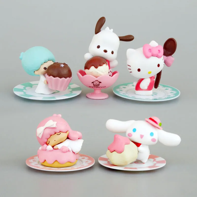 

5Pc/Set Kawaii Hellow Kittys Cinnamoroll My Melody Kuromi Pochacco Sanrio Plush Cartoon Cute ice cream dessert Anime Figure Gift