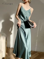 silk satin strap dress for women spring and summer inner suit acetate french mid length design sense niche slim fit