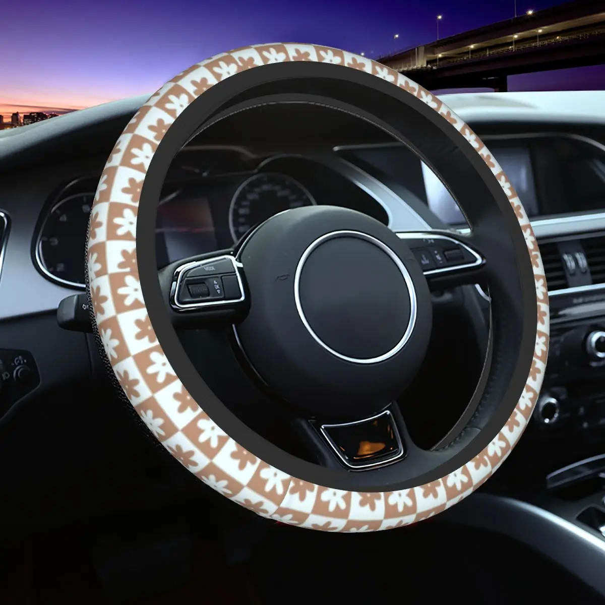 

37-38 Car Steering Wheel Cover Flower Floral Elastic Braid On The Steering Wheel Cover Car-styling Suitable Auto Accessories