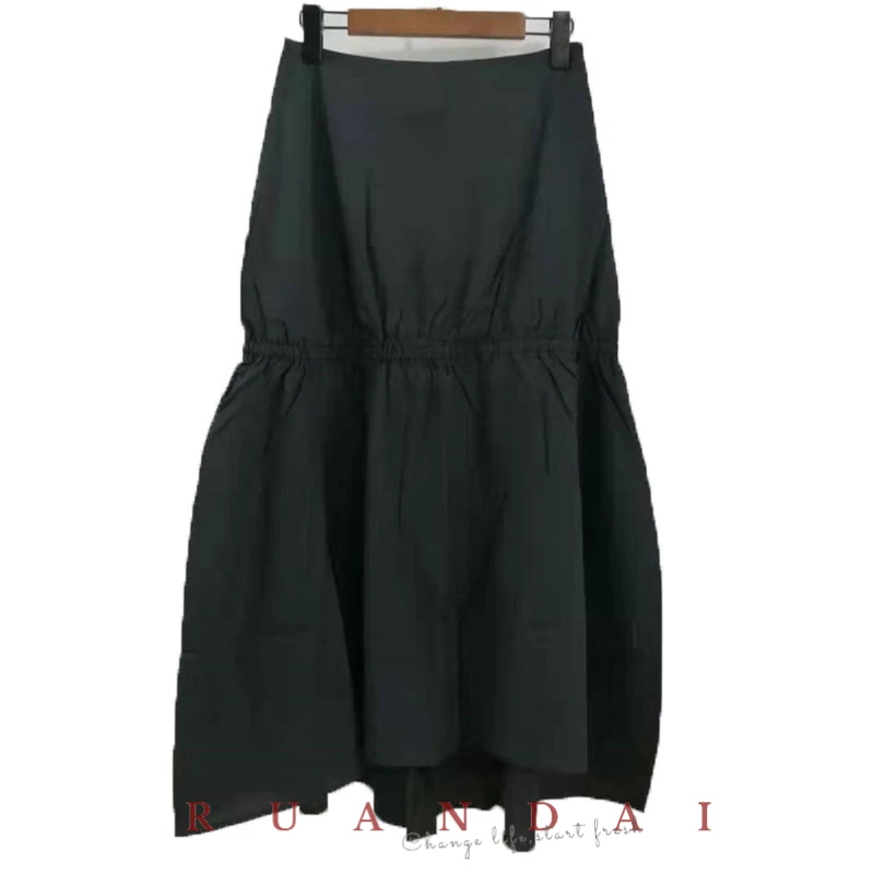 Solid Color Half-body Skirt for TOTEME 2022 Summer New French Stacked Layer Elastic Pleated High Waist Thin Puffy Skirt Female